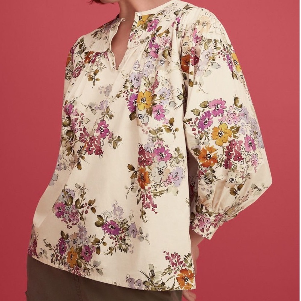 Johnny Was Isabella Blouse Floral Cotton Relaxed Top Pink Orange Purple Size XS